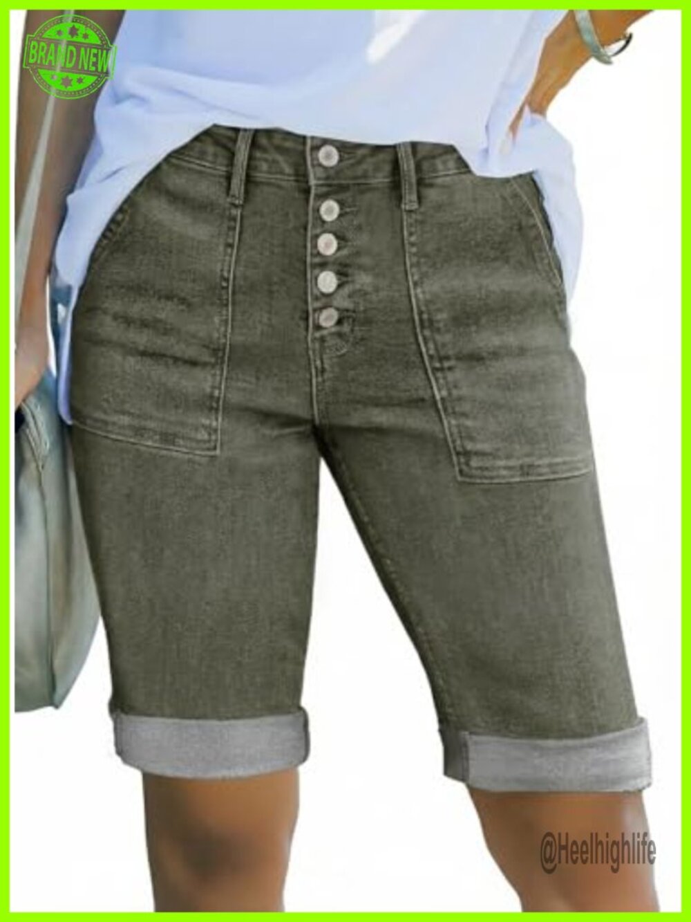 Sidefeel Womens High Waisted Stretchy Denim Bermuda Shorts